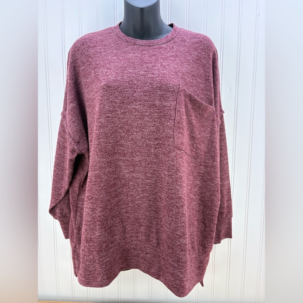 Zenana Burgundy Long Sleeve Knit Top Oversized Small